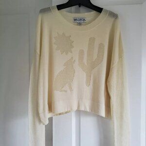 WildFox White Label Fine Knit Light Sweater with Sheer Open Knit Crochet Stitch